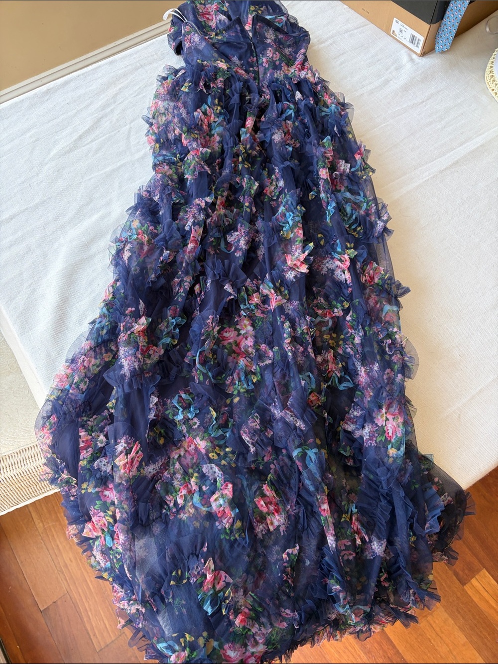 Lulu's Navy Floral Ruffle Maxi Skirt
